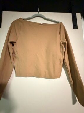 CALIA by Carrie Underwood Ribbed Long Sleeve Crop Top - Tan